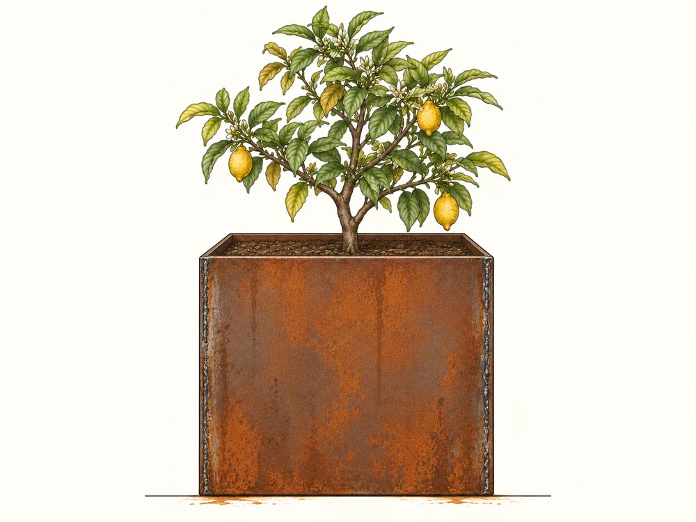 Ilustracija: zvarjeno Corten korito po petih letih