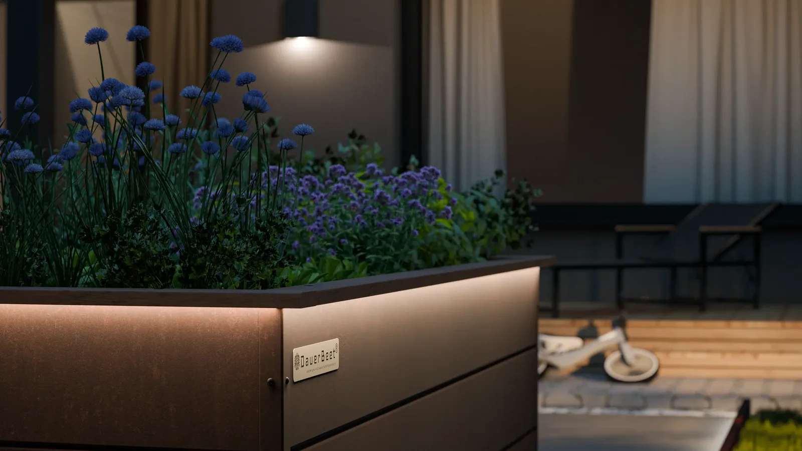 Visoka greda 200 × 100 cm s solarno LED osvetlitvijo ponoči