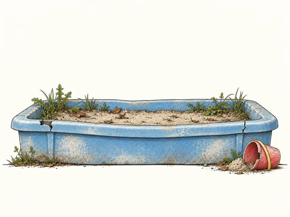 Ilustracija: razpokana plastična školjka po petih letih